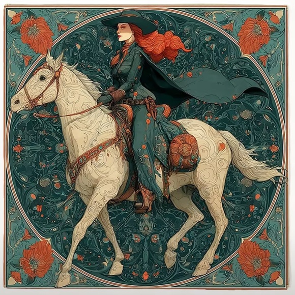 White Horse Western Cowgirl Horse Print Square Scarf - Picture 9 of 9